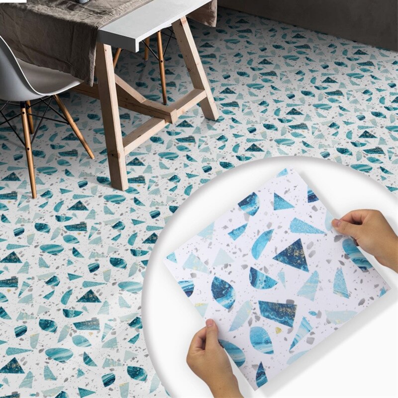 4pcs Broken Star Lake Blue Bedroom Floor Tile Twill Anti-skid Effect Beautiful Decor Stickers Self-adhesive Home Decor