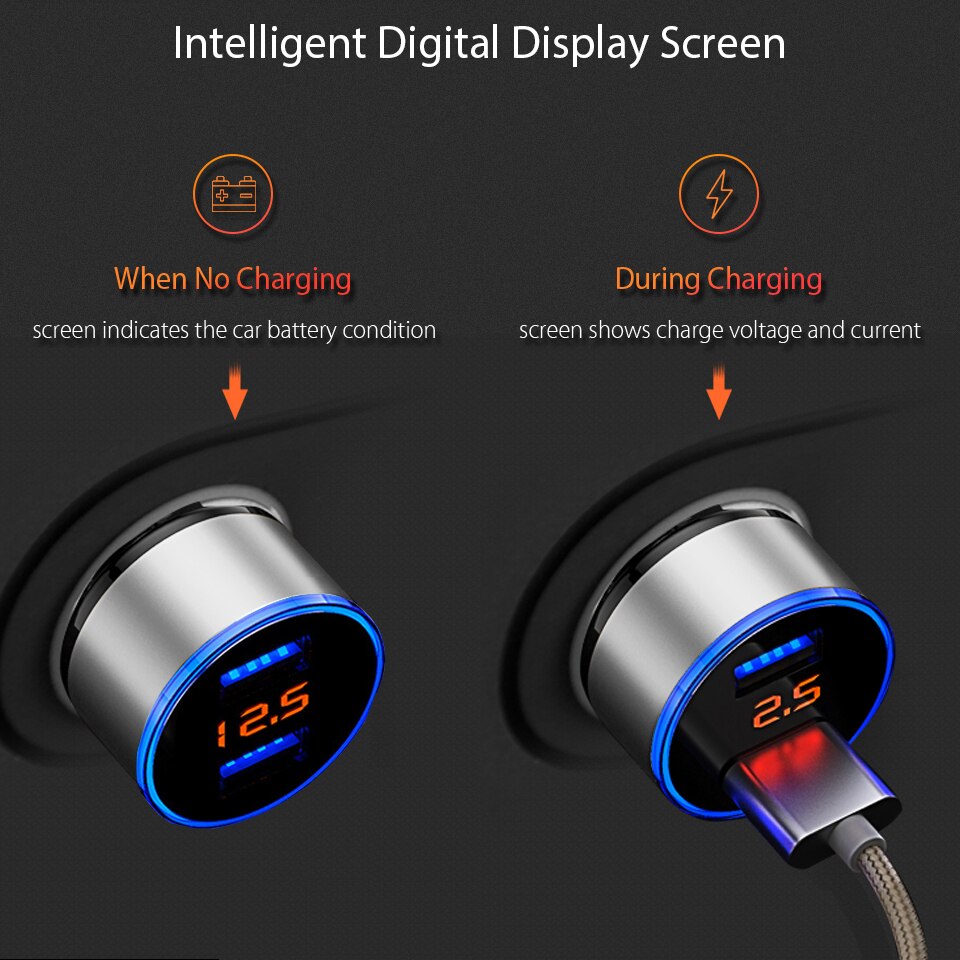 LED Display Dual USB Car Charger Output 3.1A Snel Opladen Mobiele Telefoon Travel Adapter Aansteker DC 12-24 V Auto Telefoon Oplader