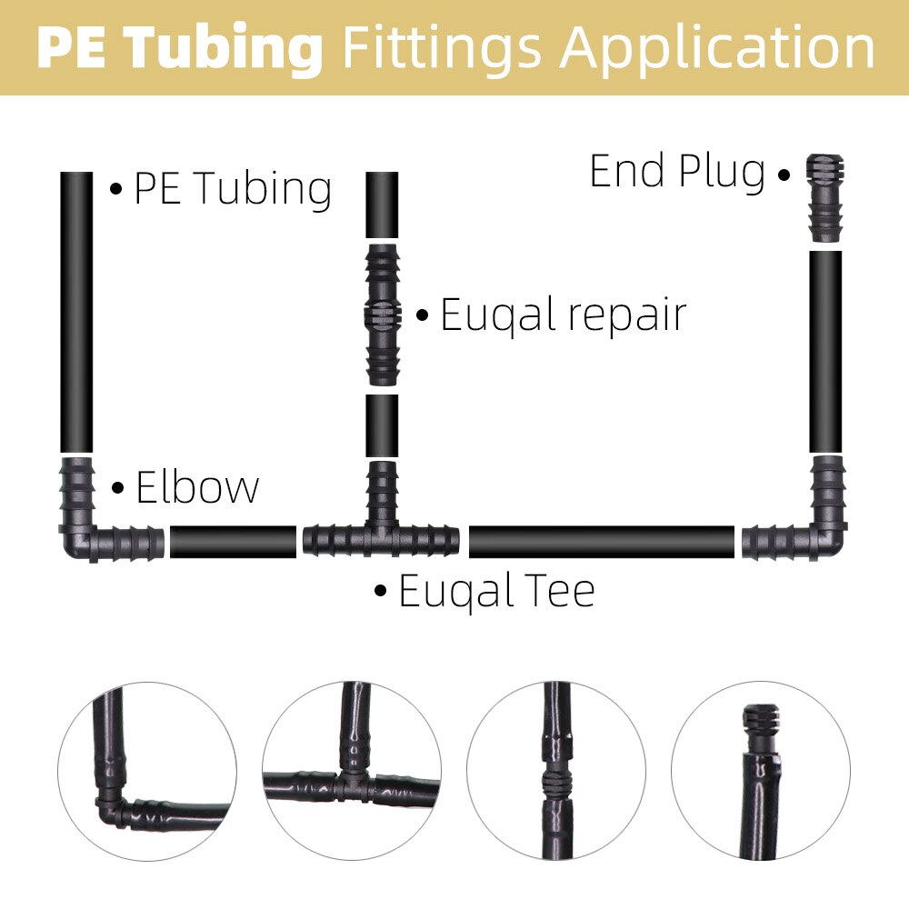 Garden Irrigation 16 20 25mm Tubing Barbed Connector Fitting Tee Elbow Couplings End Plug Shut Off Micro Drip Hose Adapter