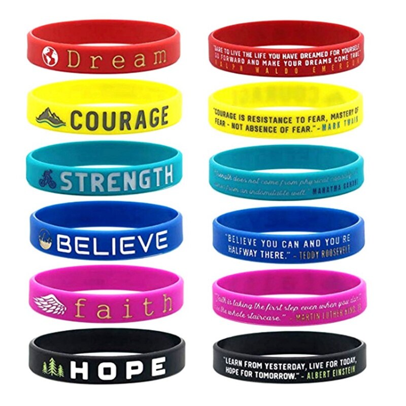 Inspirational Colorful Bracelets With Positive Words Dream Courage Believe Hope Faith Strength Motivational Silicone Wristband