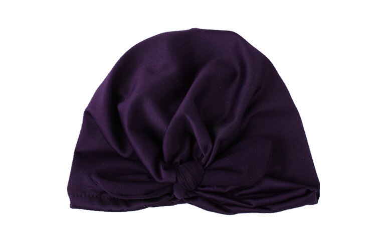 Cute Rabbit Ears Indian Hat Unisex Solid Cotton Hats Cap Baby Girls Kids Knot Turban Hair Headwrap Accessories for Children: purple