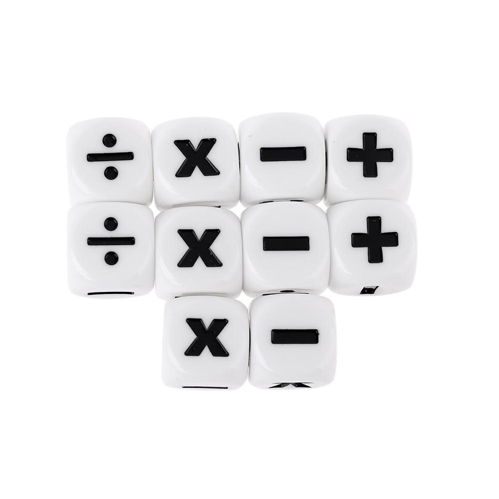 10 pces 16mm d6 dados operadores matemáticos aritméticos dice clube pub jogo de tabuleiro acrílico branco canto redondo dados