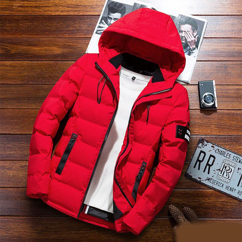 Vinterjacka för män casual parkas ytterkläder vattentät tjockare varm huvjacka ytterkläder plus storlek 3xl 4xl 5xl: Röd / Xl för 170 cm 70kg
