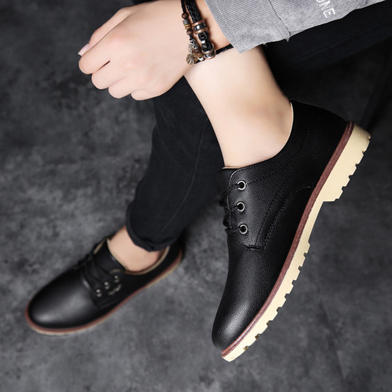 Autumn Men's Leather Shoes Men's Casual Men's Shoes Trend Wild Work Slip Breathable Waterproof Single Shoes