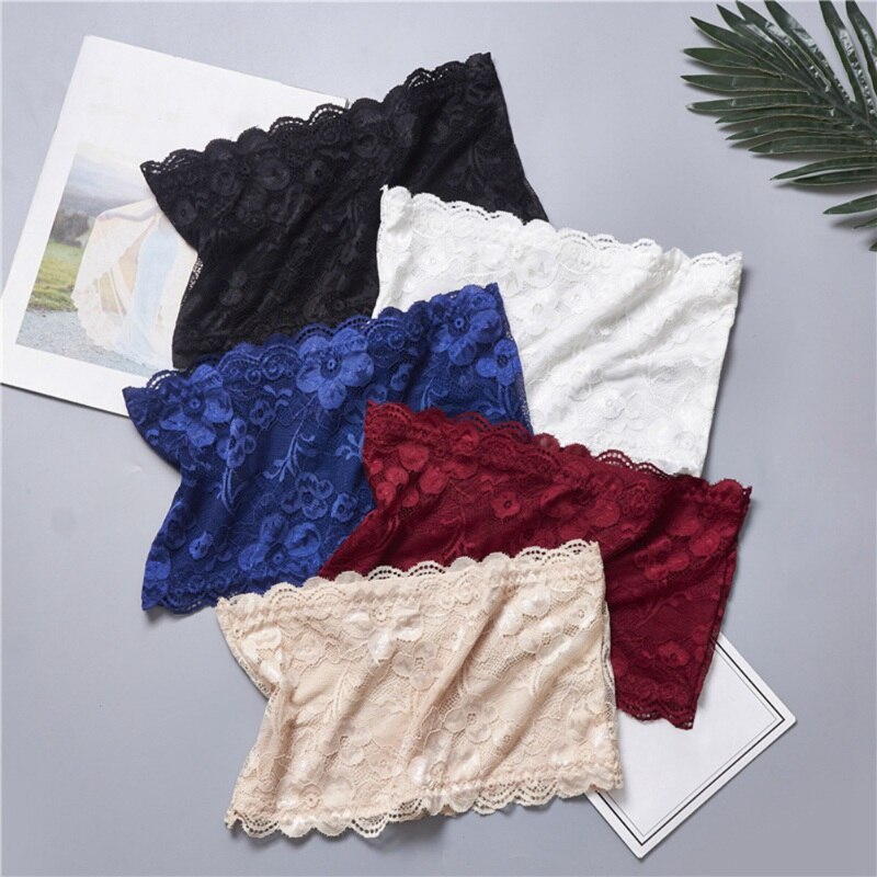 Girls' Strapless Crop Wrap Lace Bandeau Tube Top Women Bustier Boob Tubes Tops Bralette 5 Solid Colors Red Blue White Black