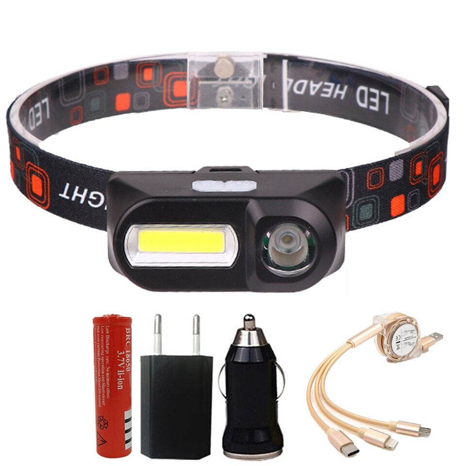 2 ledet kolbe hodelykt bil inspeksjonslys ledet hodelykt hode lommelykt usb oppladbar hodelykt usb magnet arbeidslys hodelykt: 1804 pakke c / Ingen sensor
