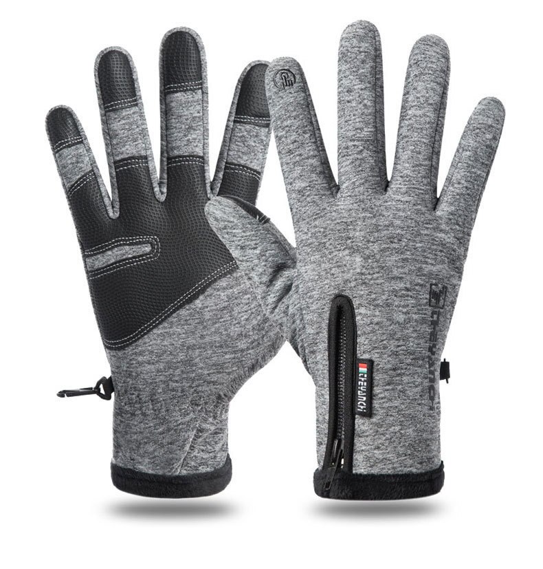 Vinterski handsker lynlås udendørs sport ridning handsker varm vindtæt vandtæt handsker touch screen handsker unisex handsker: Grå / L