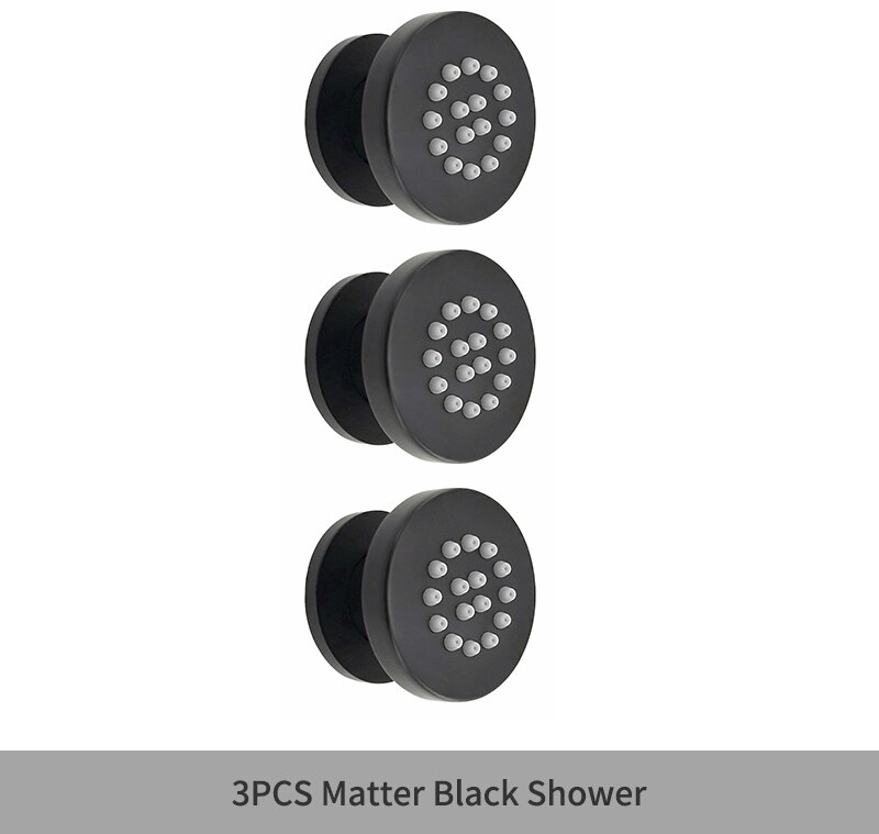 Black Round Body Rain Shower Spray Jets Bathroom Solid Brass Square Head Sprayer Set Saving Water Massage Jet System: 3PCS Black