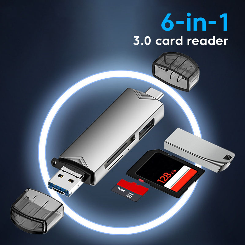 6 in 1 USB 3.0 Card Reader Metal SD TF Card USB Flash Drive OTG Adapter for PC Notebook Micro Mobile Phone USB Type C Converter