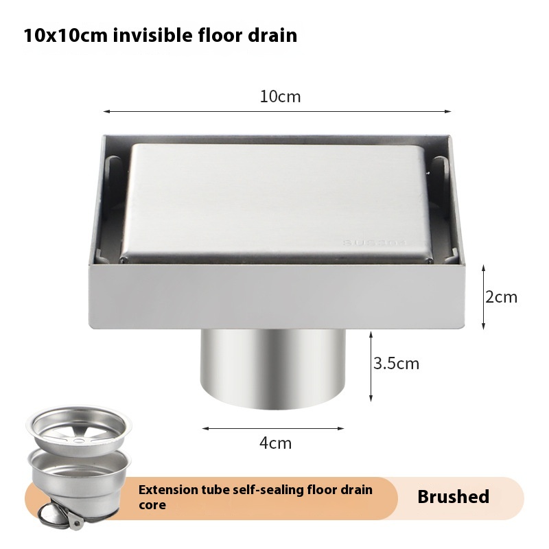 Siphon de sol invisible en acier inoxydable 304, drainage GNE, anti-odeur, noir, carré, salle de bain, toilette, salle de douche: Black