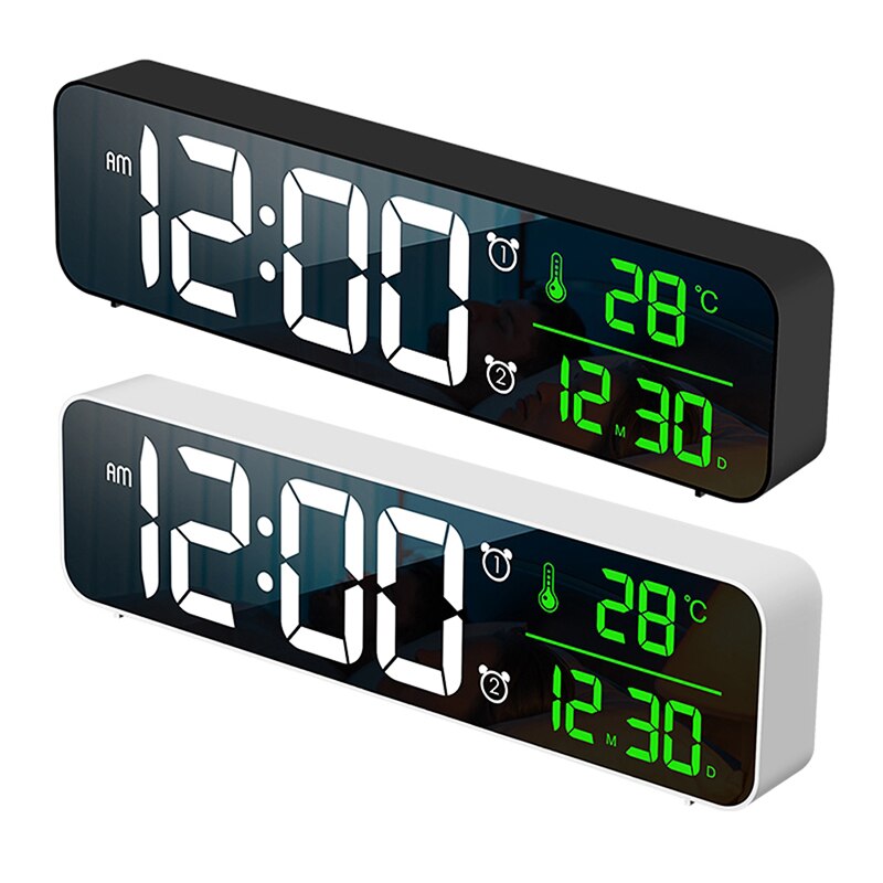 Led digitale multifunctionele wekkers voor slaapkamers, groot wit cijferdisplay, grote, eenvoudige dimmer met volledig helderheidsbereik