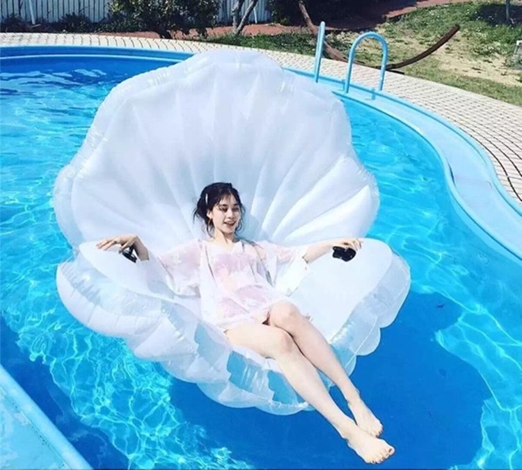 173cm Giant Inflatable Shell Pool Float Summer Water Air Bed Lounger Clamshell With Pearl Seashell Scallop Board