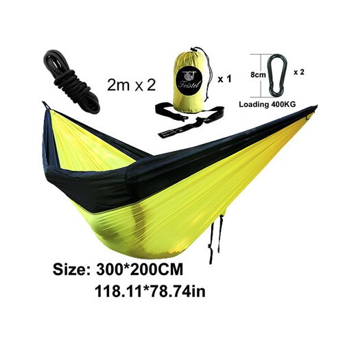 Podwójne 200*300CM hamak ogrodowy podwójny ogród kemping huśtawka drzewo łóżko przenośne dorosłych dzieci na zewnątrz łóżko 2 pasy 2 karabinek: 10