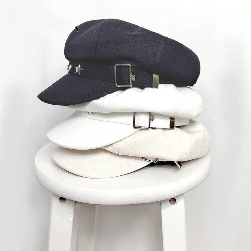Gorro de otoño invierno boina para mujer Newsboy sombrero con remaches estrella de algodón octogonal sombrero femenino negro blanco coreano Gorras