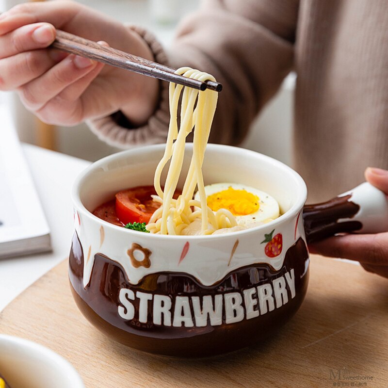 Juego de vajilla de cerámica con relieve, cuenco con mango, estilo nórdico, para desayuno, platos de postre, ensalada de leche, tazón con asa
