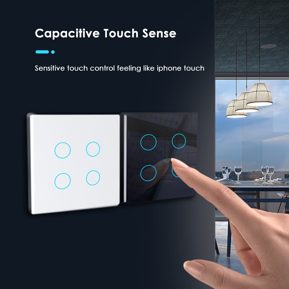 Tuya EU Wifi Smart Wall Light Switch With Luxury Glass Panel Touch Sensor Control Timer Relay Work With Alexa Google Home Alice