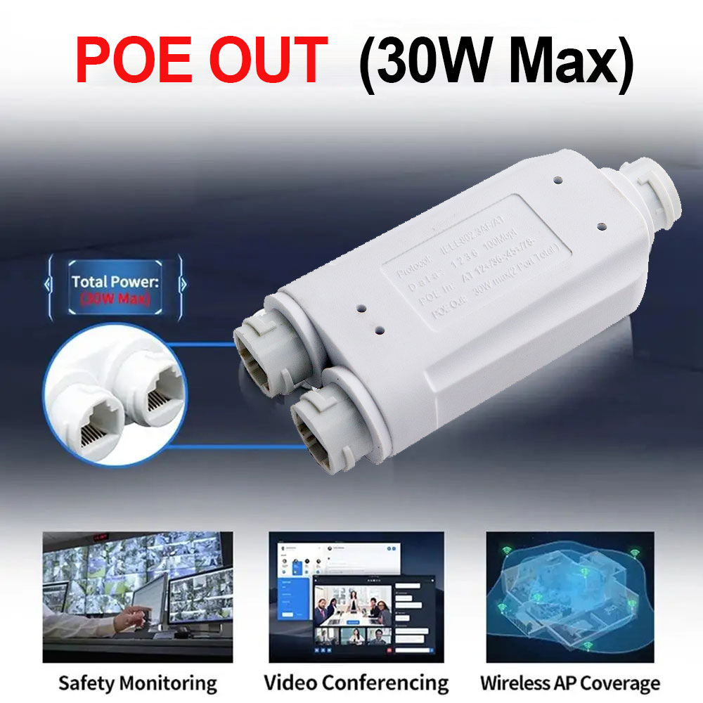 Repetidor POE impermeable de 2 puertos IP66 10/100Mbps 1 a 2 extensor PoE compatible con IEEE802.3af/at exterior para cámara con interruptor POE