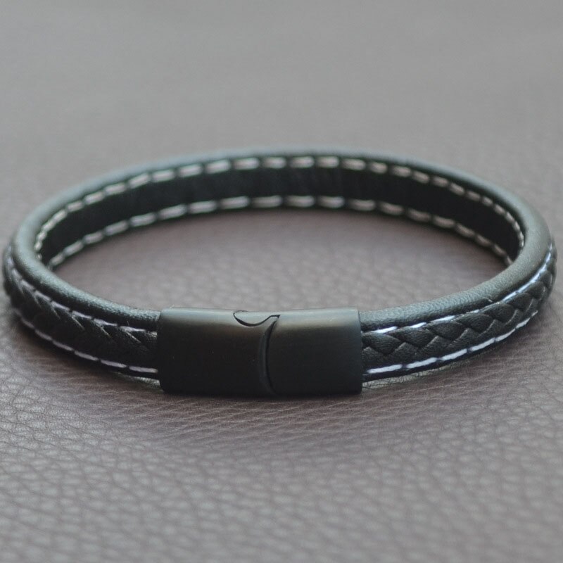 handgefertigt Geflochtene Schmuck Geometrische Kontrast Farbe Paar Leder Edelstahl Magnet Verschluss Armbinde