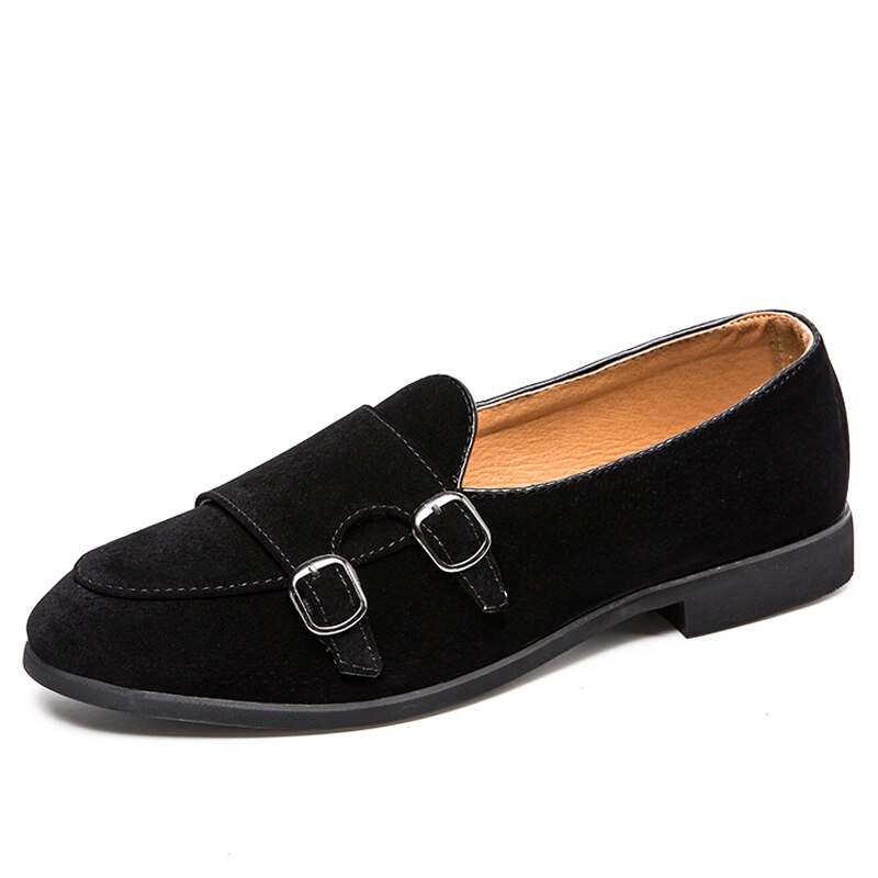 Fixsys herre loafers retro dobbel munk stropp sko pustende slip-på formell sko lett oxfords bryllup kontor sko: Svart / 9.5