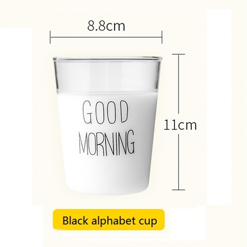 1 pcs Lovely Glass Breakfast Cup Coffee Tea Milk Yogurt Mug Good Morning Mug 400ml: Black alphabet cup