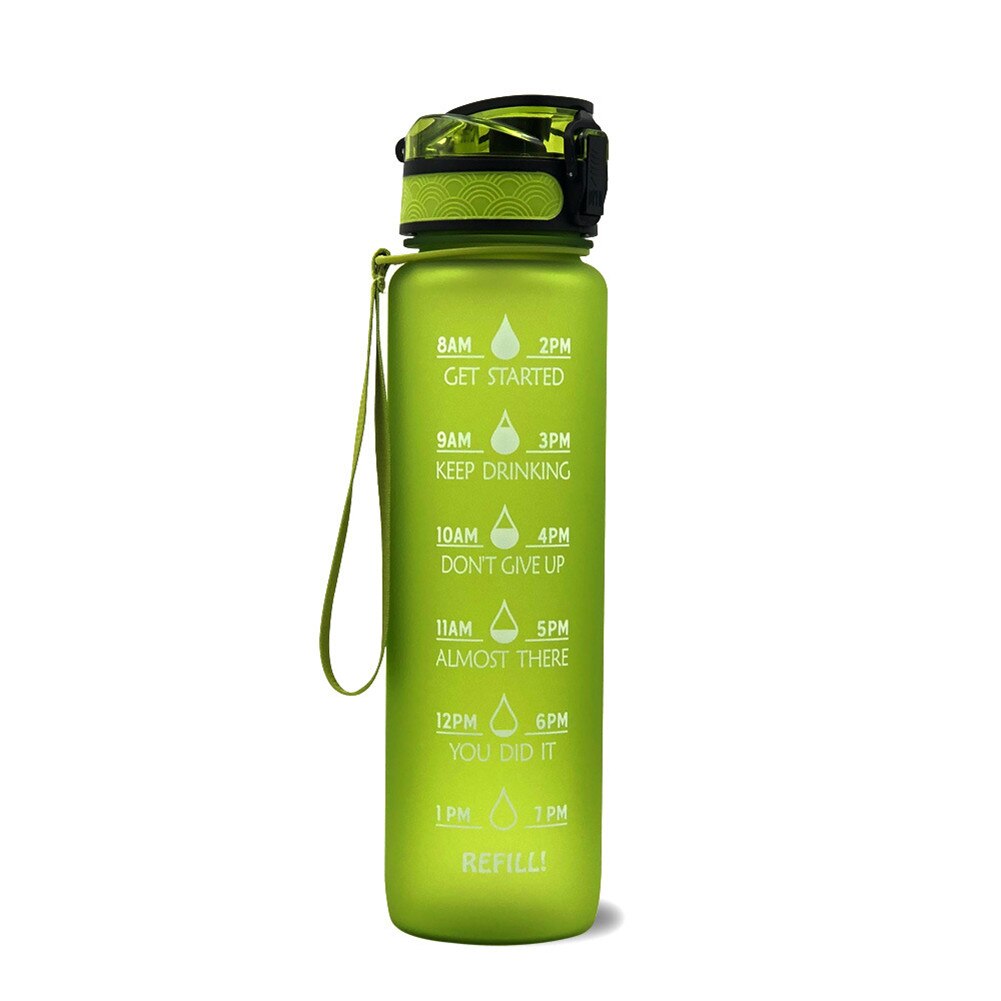 Motivatie Water Fles Toxine Gratis Fitness Waterkoker Drinkware Cup Mok Met Tijd Marker Lekvrij Fles Voor Camping Wandelen Yoga: green