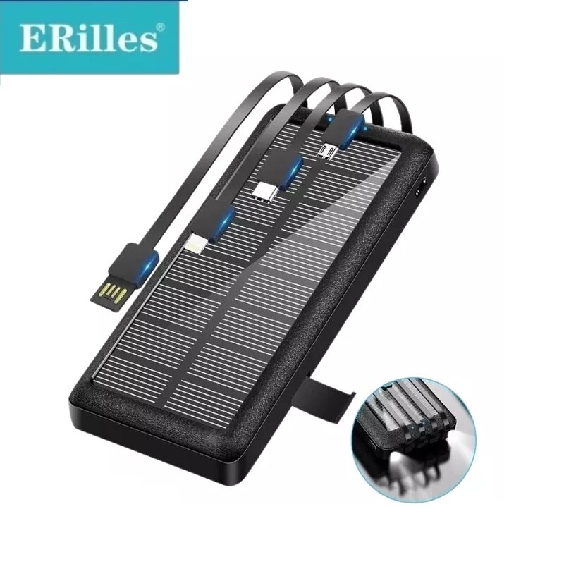 100000 Mah Solar Power Bank Draagbare Opladen Powerbank Externe Batterij Oplader Powerbank Met 4 Kabels Led Zaklamp