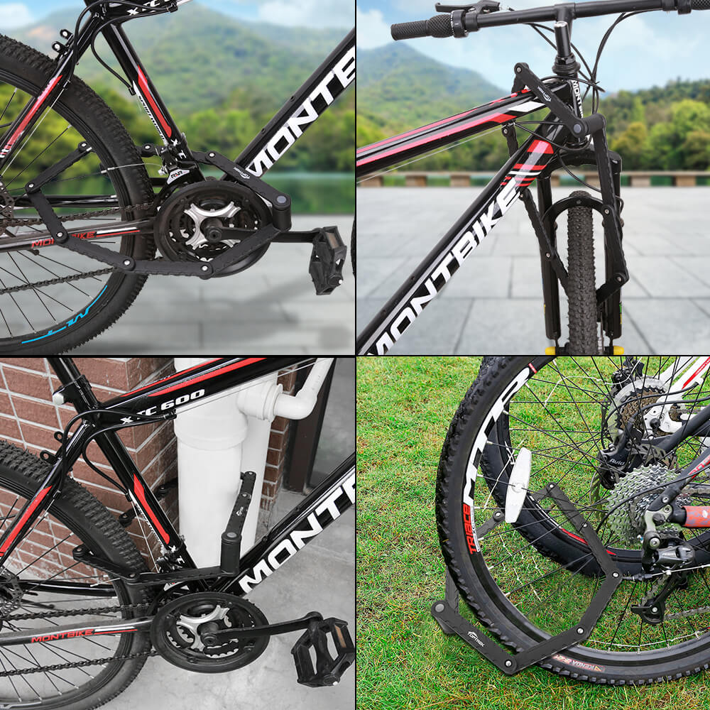 Toptrek Faltschloss mit Halterung Fahrradschloss Schlüssel Lang 94cm 8 Gelenken Fahrradschloß Sicherheitsstufe eben 7 Fahrrad Faltschloß für Mountainbike/Rennrad/BMX/MTB (Schwarz)