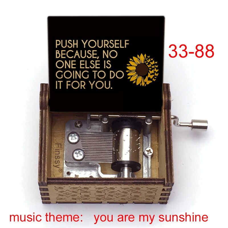 Wooden Music Box music theme You are My Sunshine Birthday Christmas year greeting inspiring: Gold