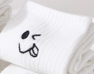 1/5 paar damessokken, puur witte sokken, herfst- en winterlange sokken, dikke pluche katoenen sokken, schattige emoticon tas sokken