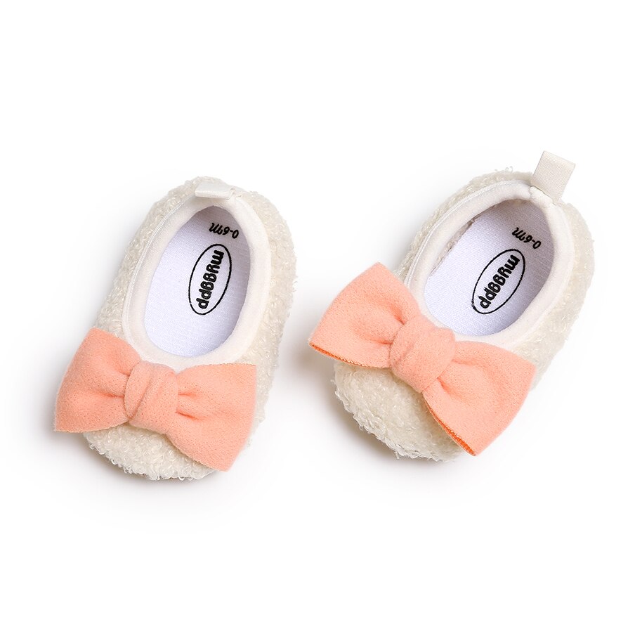 Winter Pluche Boot Warm Kid Baby Meisjes Sneeuw Boot Strik Schoenen Zachte Katoenen Zool Prewalker Crib Kinderen Pluche schoenen: WHITE / 13-18 months