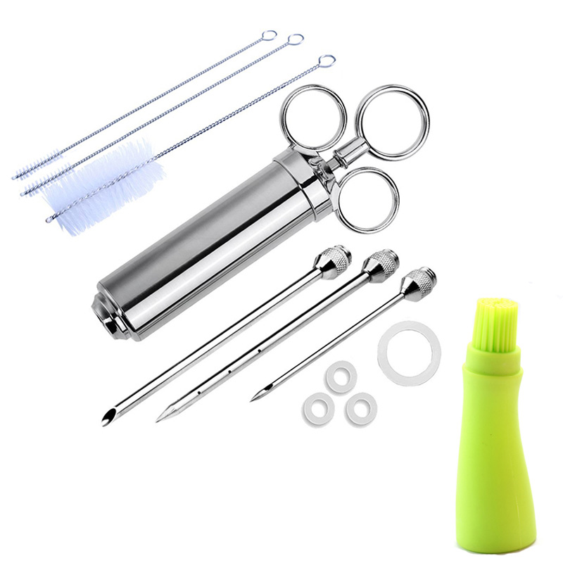 Bbq Olie Fles Borstel-Injector Spuit, marinade Flavour Injector Vlees Kruiden Injectoren Bbq Kit Keuken Gereedschap Met 3 Naalden: 6
