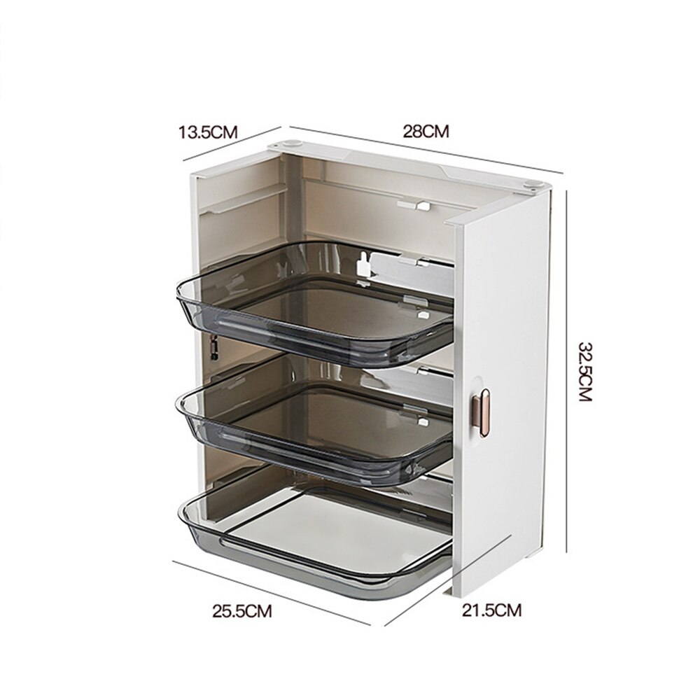 Wall Mounted Storage Tray Kitchen Foldable Dish Plates Multilayered Hanging Tray Drawer Multi-function Storage Plate Household: White-A