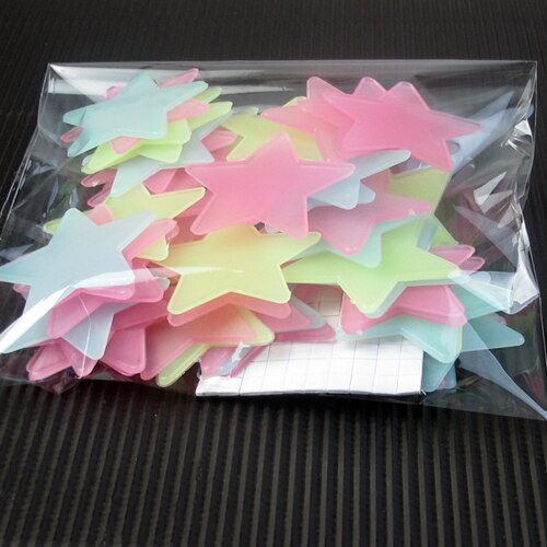 50 stuks/zak 4.2cm kleurrijke lichtgevende glow in the dark sterren muursticker voor kinderen babykamers fluorescerende stickers groter: Veelkleurig