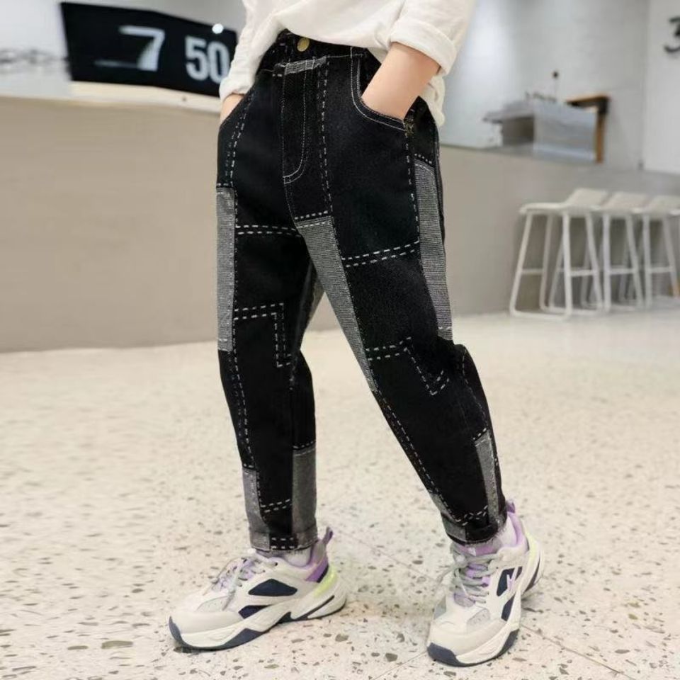 Pantalones vaqueros deportivos para niño, ropa para niño, talla 4, 5, 6, 7, 8, 9, 10, 11, 12: Negro / 160 (11-12T)