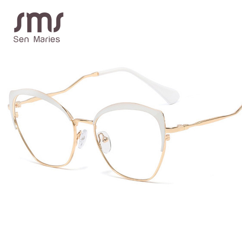 espejo plano de Metal de ojo de gato para mujeres de de lujo lente transparente óptica patas únicas Retro montura gafas miopía Oculos