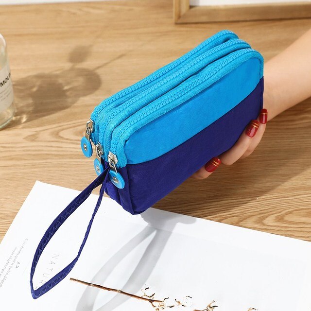 Women Canvas Wallet Clutch Bag Lady Coin Purse Phone Bag Three-layer Zipper Big Capacity Handbag Makeup Bag