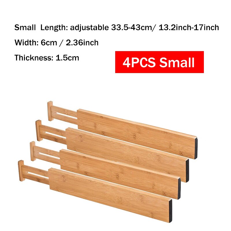 2/4PCS Bamboo Drawer Dividers Bedroom Kitchen Drawer Storage Adjustable Expandable Drawer Dividers for Cupboard Cabinet Wardrobe: 4pcs Small