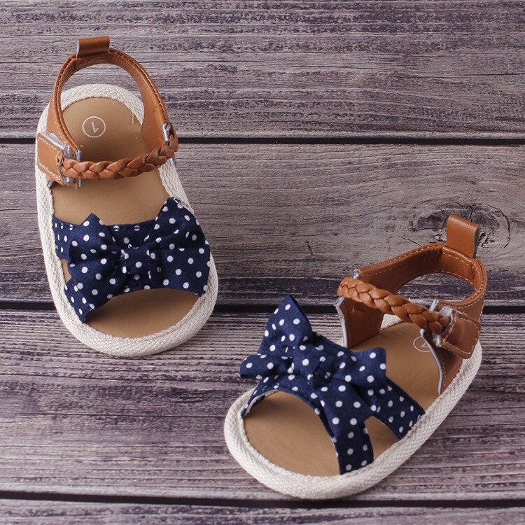 Pigesandaler sommersko lærred børn spædbørn småbørn baby pigesko blød sål sløjfe knude slip prewalkers sandaler: Sort / 0-6 måneder