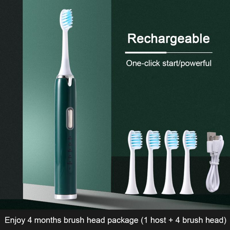 Portable Electric Toothbrush Ultrasonic Automatic Deep Cleaning Adults Toothbrush Waterproof Tooth Brush With 4 Brush Heads: 02