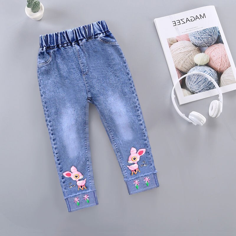 0-6Years Little Girls Jeans Denim Pants Trousers for Girl Embroidery Jeans for Girls Children Toddler Girls Pants: 2 / 130 (5-6Y)
