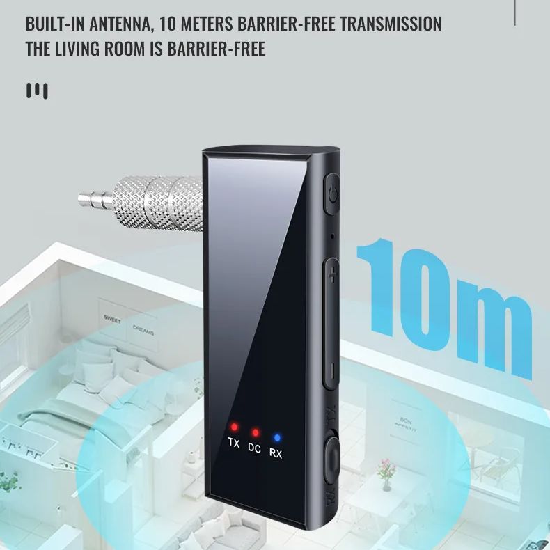 Bluetooth 5.4 Audio Receiver Transmitter 2 in 1 Hifi Stereo Wireless Adapter 3.5MM AUX With Mic For Car Airplane TV PC Speaker