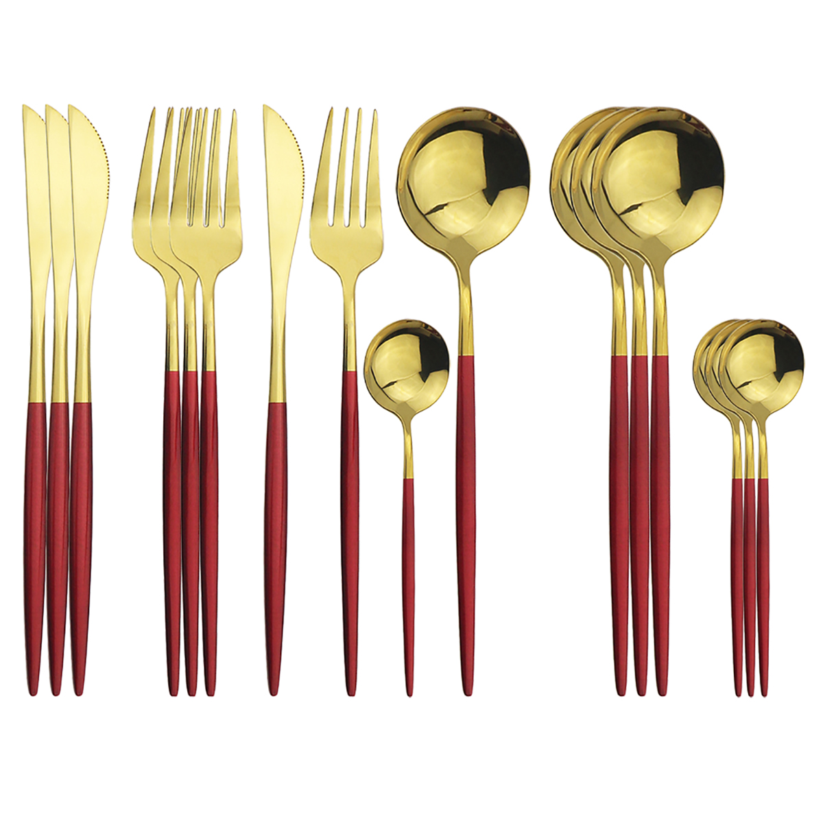 16Pcs/Set Dinnerware Set Black Cutlery Set 304 Stainless Steel Flatware Set Knives Fork Spoon Kitchen Party Tableware Silverware: Red Gold