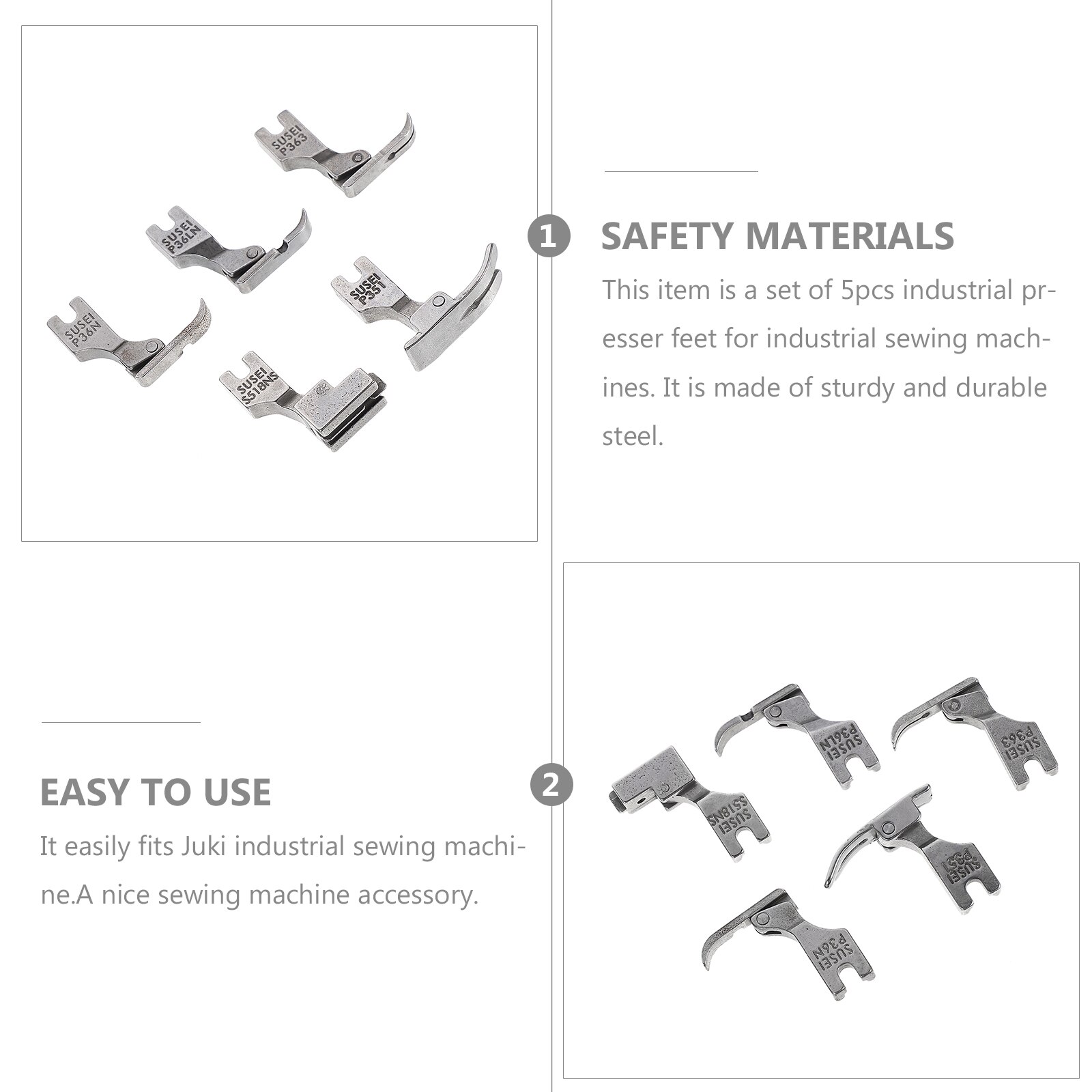 5Pcs Presser Feet for Juki Industrial Sewing Machine S518NS P36LN P36N P351 P363 (Silver)