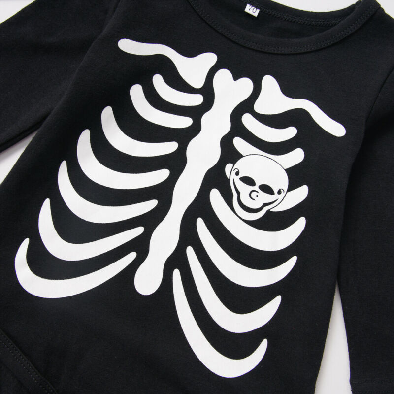0-24M Halloween Baby Kostümich Neugeborenen Jungen Mädchen Langarm Schädel Strampler Lange Ärmel Lustige Gesamt Schwarz herbst Frühling