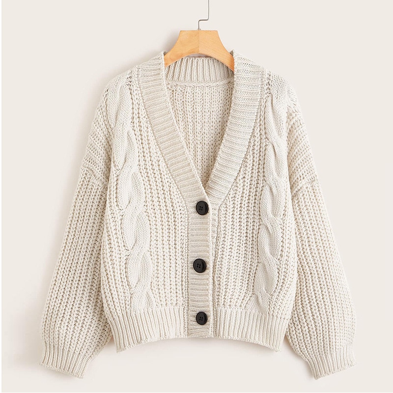 Cárdigan con cuello de pico, suéter para Mujer, cárdigan de punto de manga larga de otoño e invierno del , abrigo, chaquetas, suéter de punto para Mujer