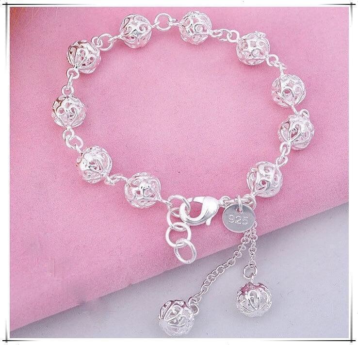 Di alta Qualità 925 Vuoto D'argento Del Braccialetto della Sfera per Le Donne Della Ragazza Braccialetti & Braccialetti migliore Regalo Accessorio Dei Monili