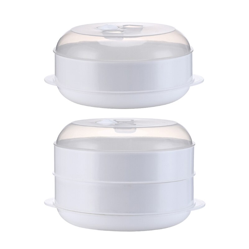 Caja redonda de vapor de alimentos de un solo/doble nivel con tapa para horno microondas, utensilios de cocina para verduras, utensilios de cocina de pescado, plástico ambiental 28GF