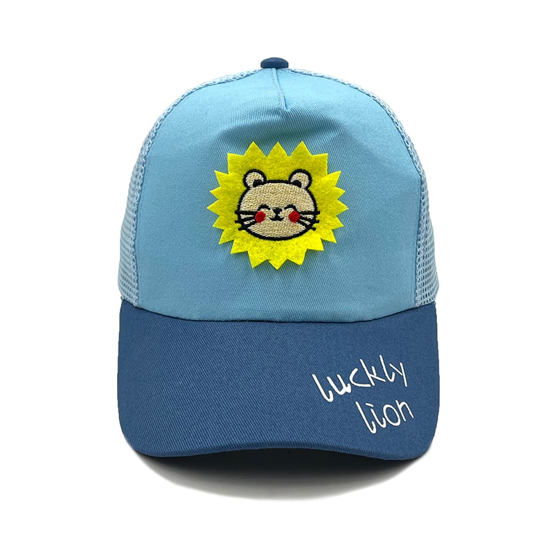 Babymütze mit Karikatur-motiv, koreanische katze, baumwolle, baseballkappe, frühling/sommer, sonnenhut für jungen und mädchen, glückslöwir, sommernetz: Blau