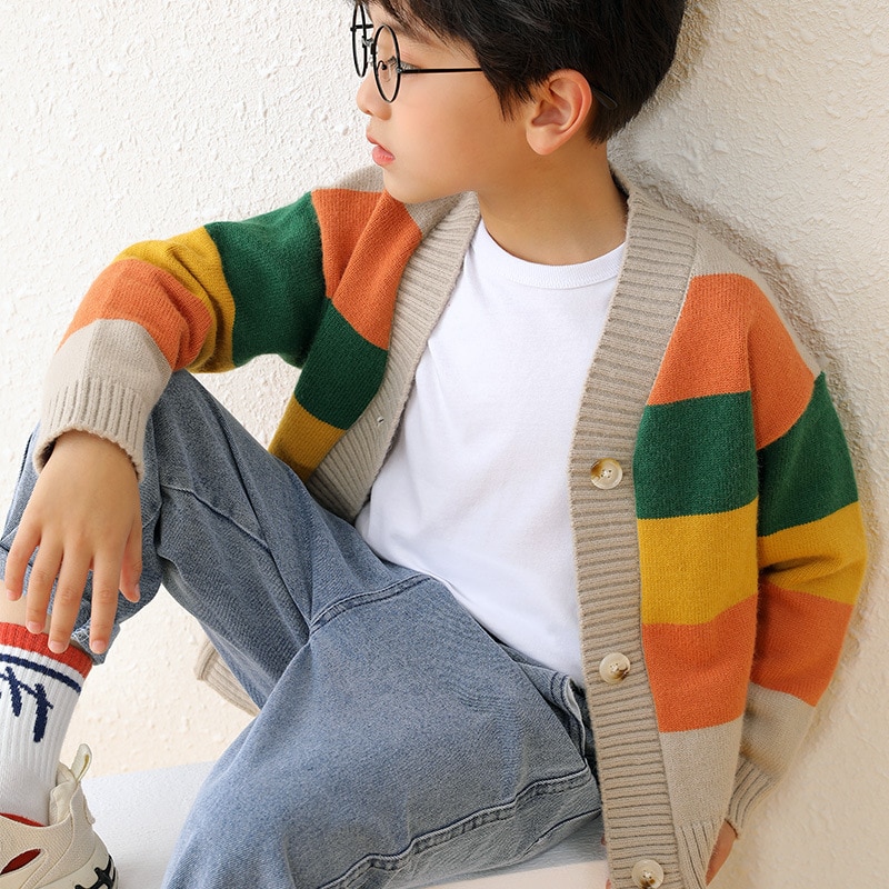 Herfst Peuter Jongen Truien Kinderen Katoen Vesten Jongens Gestreepte Jumper Truien Kinderen Lange Mouwen V-hals Jas Kinderen Trui