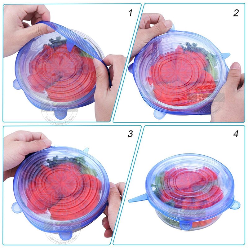 6 stuks Silicone Stretch Deksels Kookgerei Deksels universele deksel Silicone voedsel wrap kom pot cove Keuken Gadgets